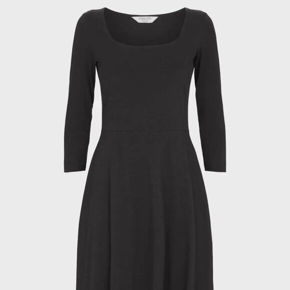 Never worn sustainable People Tree fit and flare black jersey dress Size 10 US - Picture 1 of 3
